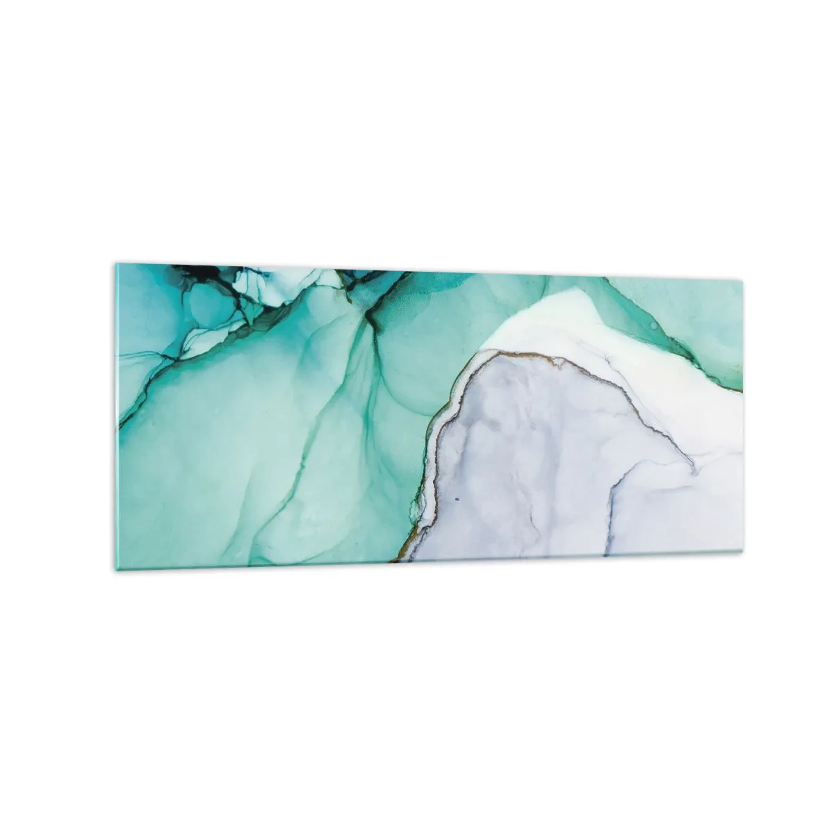 Cuadro sobre vidrio - Impresiones sobre Vidrio - Patrón abstracto en tonos turquesa y blanco. - 120x50cm - Estudio en turquesa - Decoración de pared moderna para salón y dormitorio ARTTOR