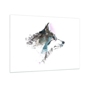 Cuadro sobre vidrio - Impresiones sobre Vidrio - Lobo en estilo artístico de acuarela sobre fondo blanco - 100x70cm - Habla del lobo si lo ves - Decoración de pared moderna para salón y dormitorio ARTTOR