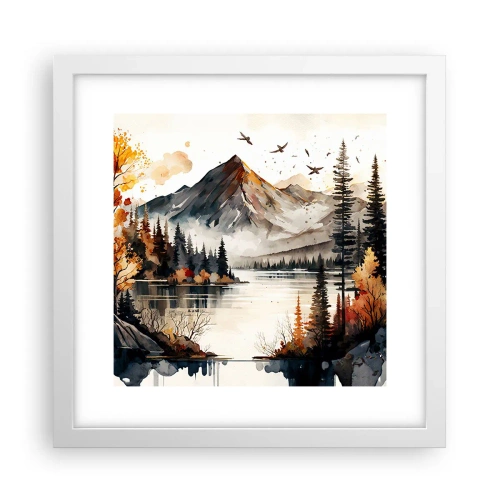 Póster en marco blanco - Otoño dorado en las montañas - 30x30 cm