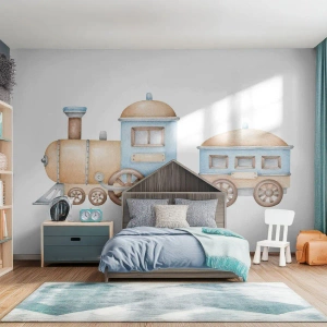 Fotomural Premium Sand - De pie en la estación... - Para niños, Tren, Retro - 400x280 cm