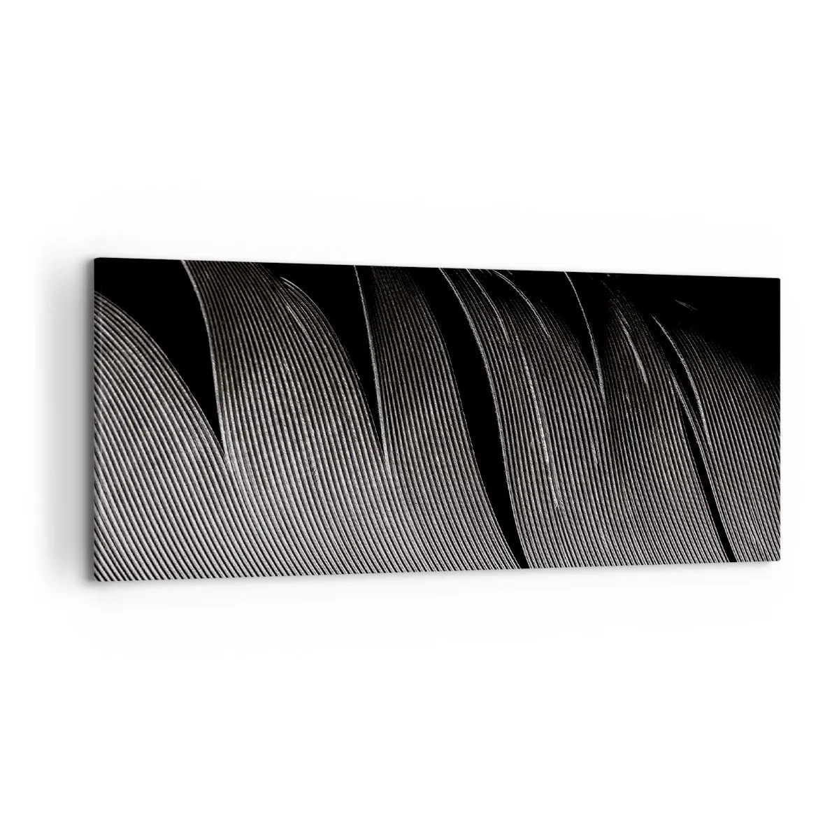 Cuadro sobre lienzo - Impresión de Imagen - Textura de plumas en blanco y negro en un estilo minimalista. - 120x50cm - Pluma - una construcción maravillosa - Decoración de pared moderna para salón y dormitorio ARTTOR