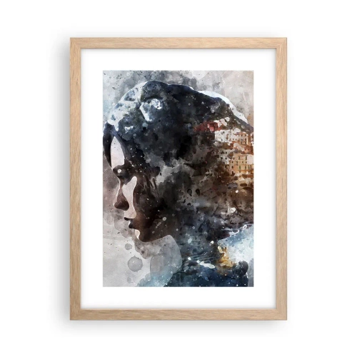 Póster en marco roble claro - Una historia sobre una niña con una ciudad de fondo - 30x40 cm
