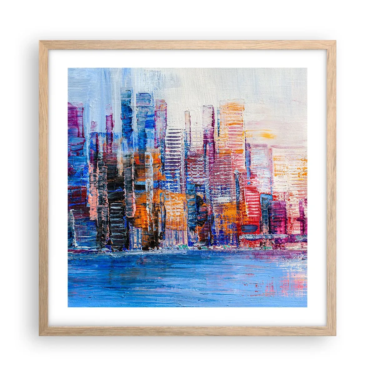 Póster en marco roble claro - Una metrópoli alegre - 50x50 cm
