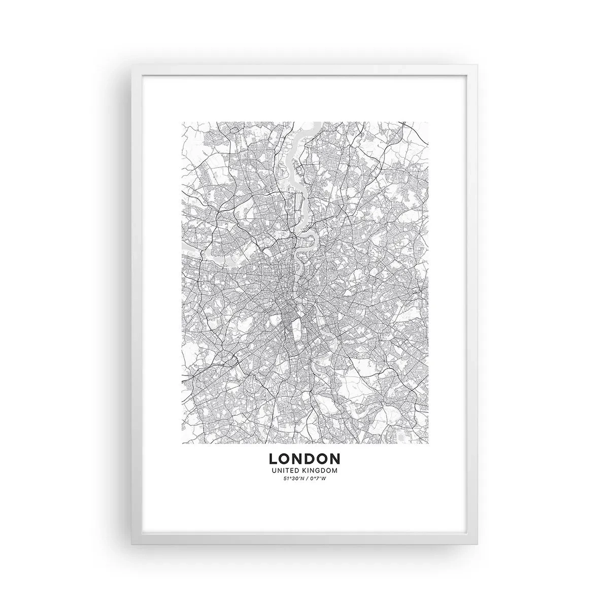 Póster en marco blanco - Un mapa del laberinto de Londres - 50x70 cm