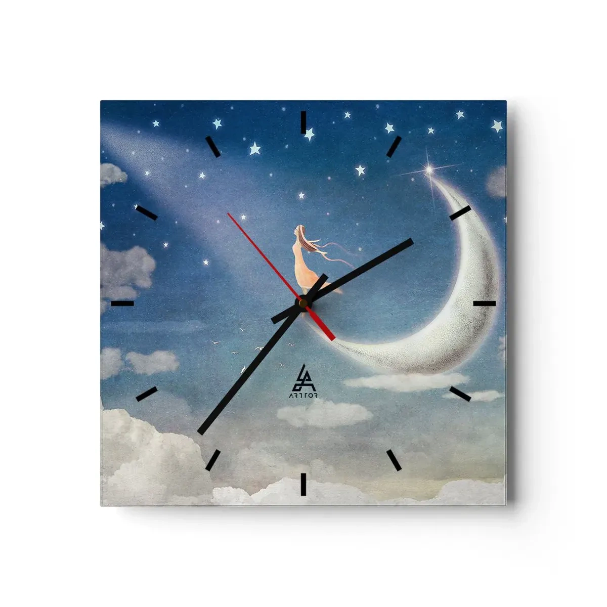 Reloj de pared - Reloj de vidrio - Pretendiente sobre azul - 40x40 cm