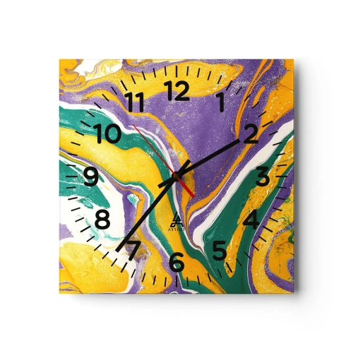 Reloj de pared - Reloj de vidrio - Olas de color - 30x30 cm