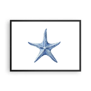 Póster en marco negro - Estrella de mar azul sobre fondo blanco en estilo minimalista. - 70x50cm - Estrella de mar - Decoración de pared moderna para salón y dormitorio ARTTOR