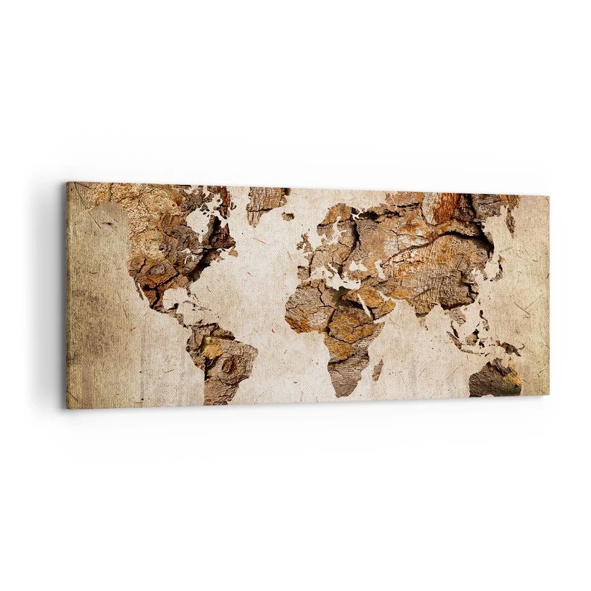 Cuadro sobre lienzo - Impresión de Imagen - Un mapa del mundo en estilo rústico de madera. - 120x50cm - El descubrimiento del mundo - Decoración de pared moderna para salón y dormitorio ARTTOR