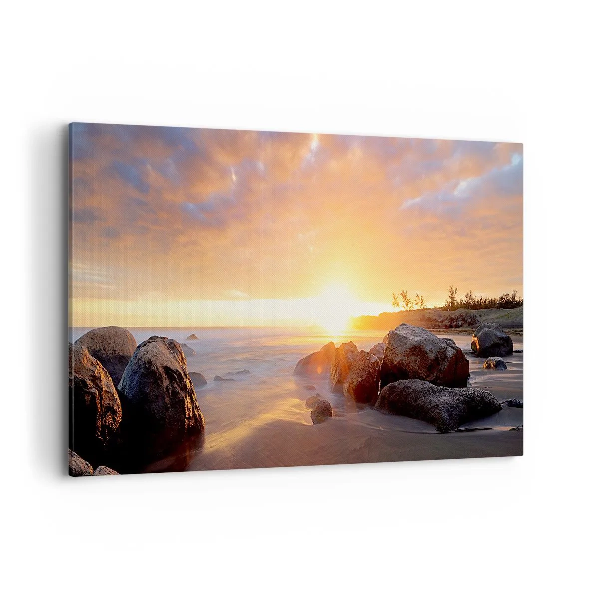 Cuadro sobre lienzo - Impresión de Imagen - Puesta de sol sobre la costa rocosa - 120x80cm - Brisa luminosa del atardecer - Decoración de pared moderna para salón y dormitorio ARTTOR