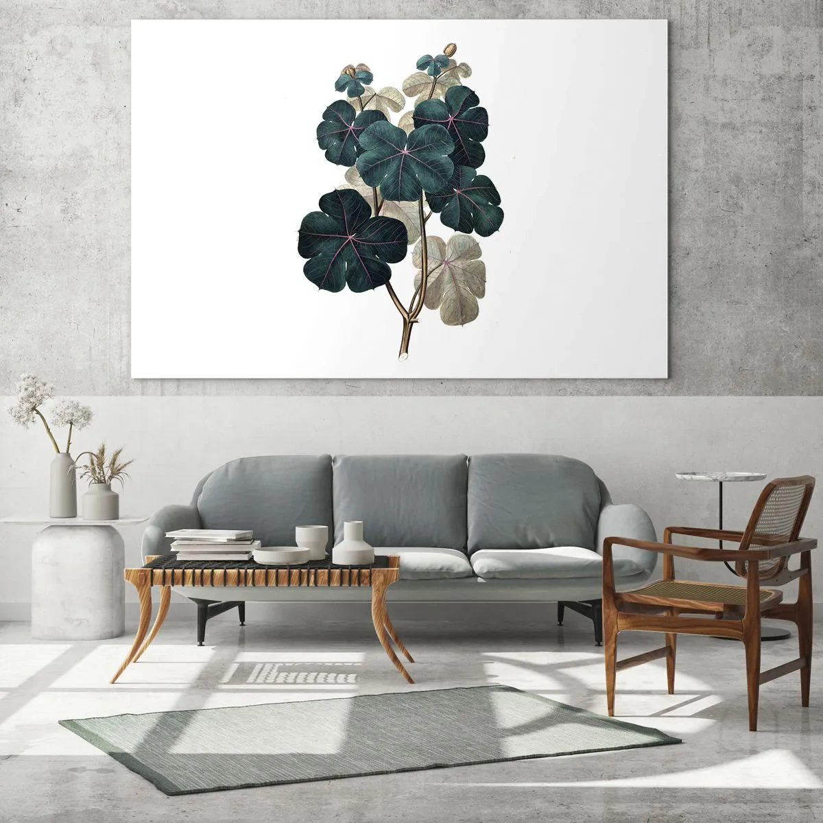 Cuadro sobre vidrio - Impresiones sobre Vidrio - Ilustración botánica de hojas verdes sobre un fondo blanco. - 70x50cm - De un viejo herbario - Decoración de pared moderna para salón y dormitorio ARTTOR
