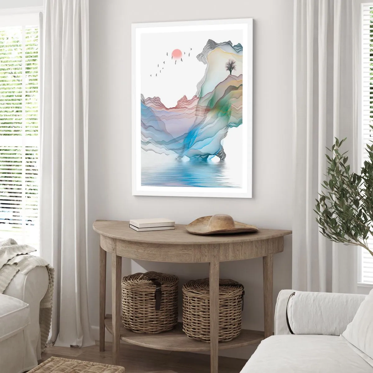 Póster en marco blanco - Hacia las montañas de cristal - 50x70 cm