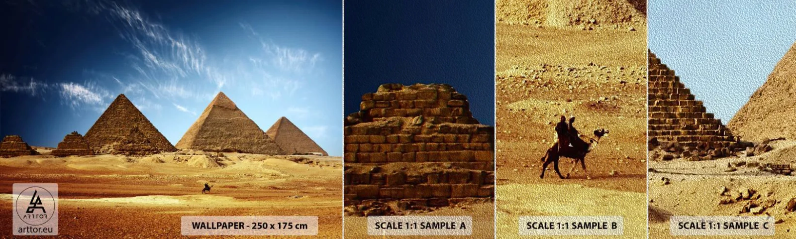 Muestra de fotomural Premium Sand - 40 siglos te observan - Pirámides, Arquitectura, Paisaje - 100x30 cm