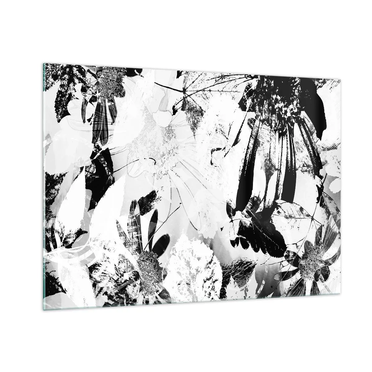 Cuadro sobre vidrio - Impresiones sobre Vidrio - Arreglo floral en blanco y negro de estilo artístico. - 100x70cm - Otoño en negativo - Decoración de pared moderna para salón y dormitorio ARTTOR