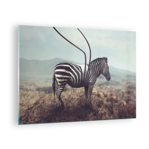 Cuadro sobre vidrio - Impresiones sobre Vidrio - Cebra sobre fondo de hierba con detalle surrealista de antena - 70x50cm - Fallo en Matrix - Decoración de pared moderna para salón y dormitorio ARTTOR
