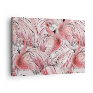 Cuadro sobre lienzo - Impresión de Imagen - Delicados dibujos de flamencos rosados - 70x50cm - Ballet de aves - Decoración de pared moderna para salón y dormitorio ARTTOR