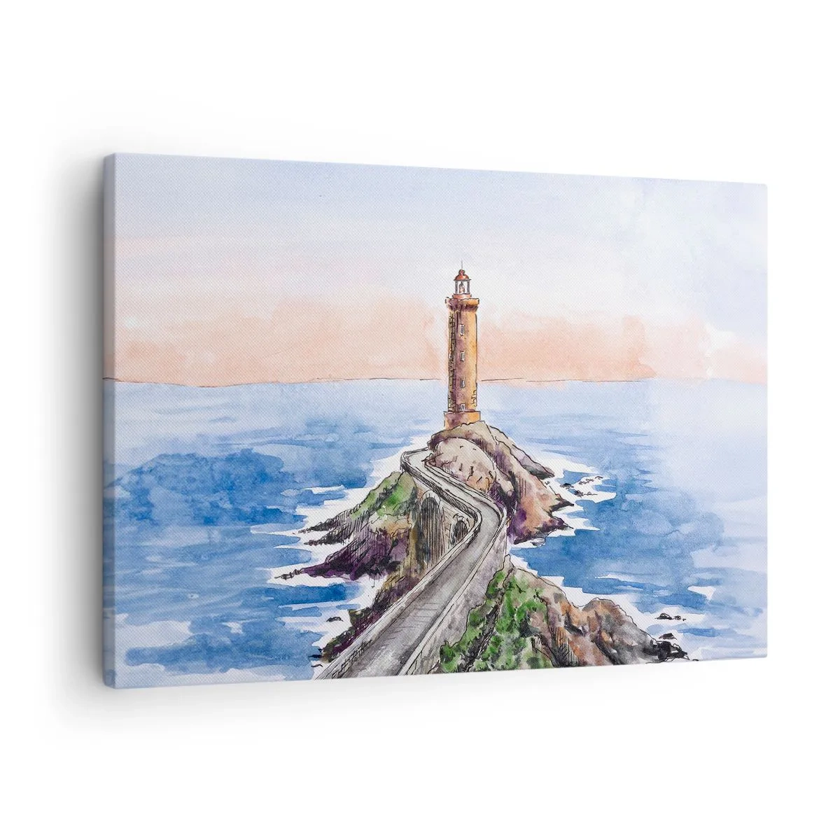 Cuadro sobre lienzo - Impresión de Imagen - Un faro en una costa rocosa - 70x50cm - Frente al mar - Decoración de pared moderna para salón y dormitorio ARTTOR
