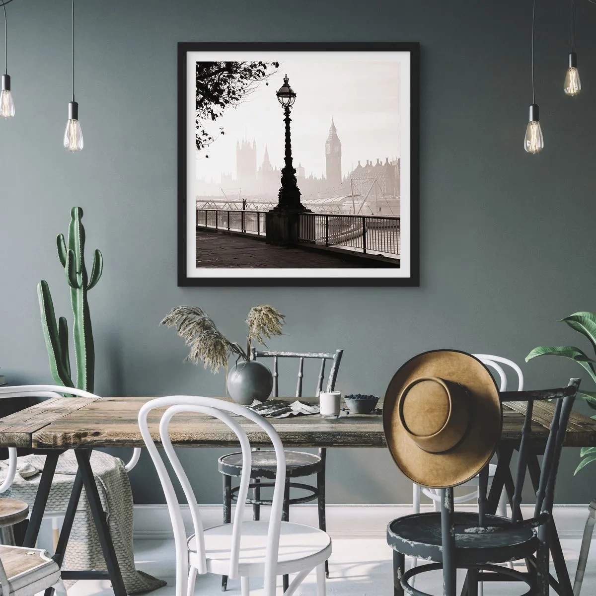 Póster en marco negro - La mañana de Londres - 30x30 cm