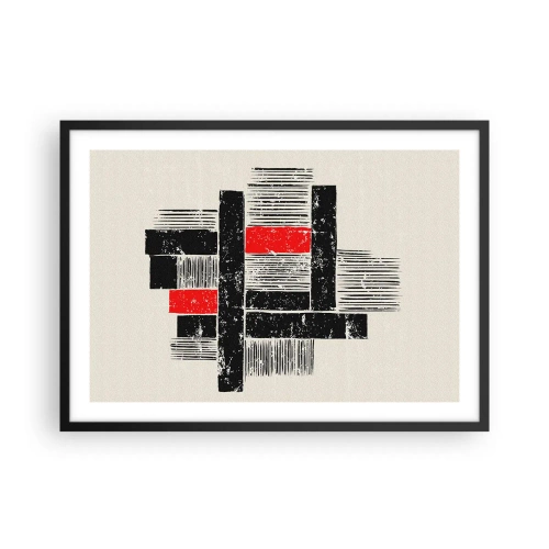 Póster en marco negro - Composición geométrica abstracta en negro y rojo. - 70x50cm - Rojo y negro - Decoración de pared moderna para salón y dormitorio ARTTOR