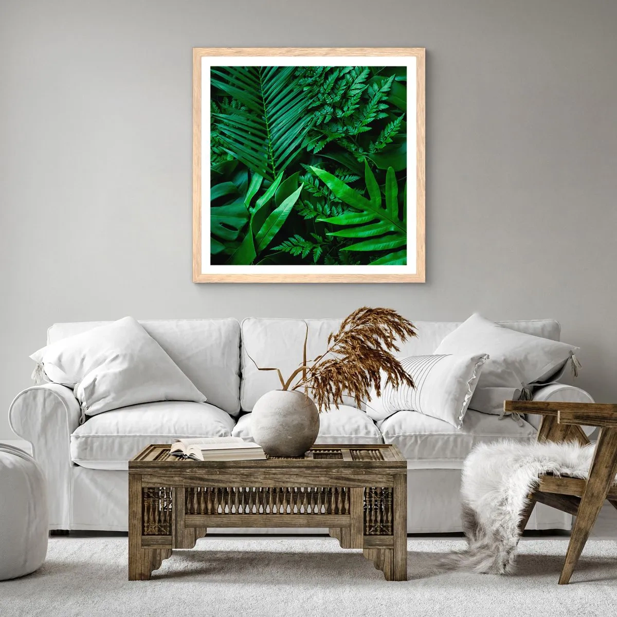 Póster en marco roble claro - Abrazo verde - 60x60 cm