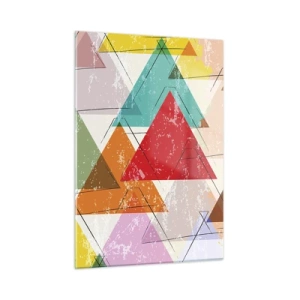 Cuadro sobre vidrio - Impresiones sobre Vidrio - Patrón abstracto de triángulos en diferentes colores. - 50x70cm - De tres en tres - Decoración de pared moderna para salón y dormitorio ARTTOR