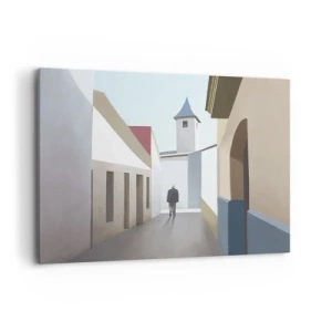 Cuadro sobre lienzo - Impresión de Imagen - Una calle minimalista con la silueta de un hombre al fondo. - 100x70cm - Paseo soleado - Decoración de pared moderna para salón y dormitorio ARTTOR