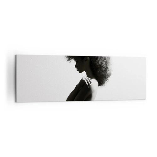 Cuadro sobre lienzo - Impresión de Imagen - Una silueta sutil de una mujer en tonos blanco y negro sobre un fondo claro. - 160x50cm - Como una flor en un tallo delgado - Decoración de pared moderna para salón y dormitorio ARTTOR
