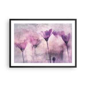 Póster en marco negro - Delicadas flores en tonos morados sobre un fondo claro. - 70x50cm - Sueño de flores - Decoración de pared moderna para salón y dormitorio ARTTOR