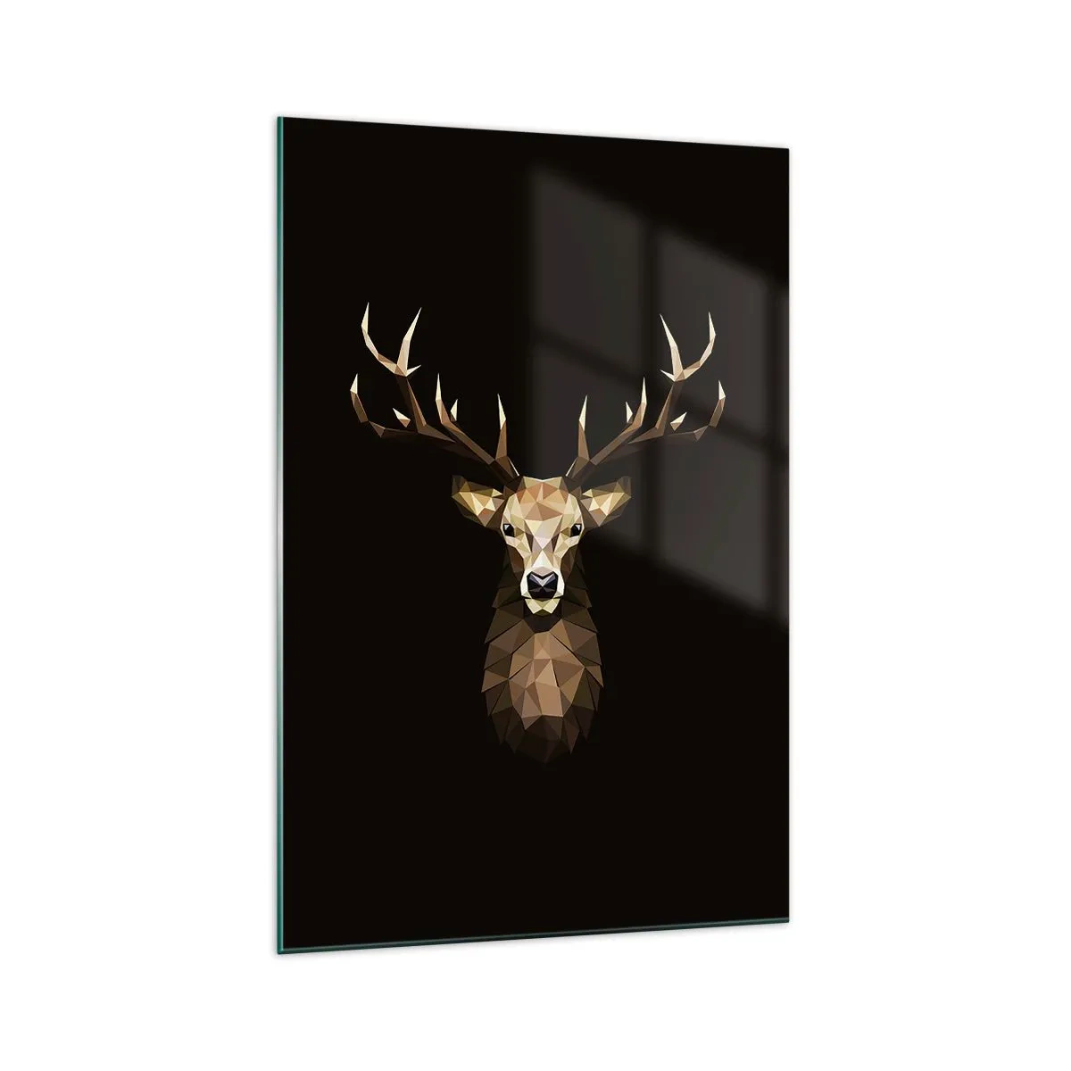 Cuadro sobre vidrio - Impresiones sobre Vidrio - Ciervo poligonal geométrico sobre fondo negro - 70x100cm - Ciervo cubista - Decoración de pared moderna para salón y dormitorio ARTTOR