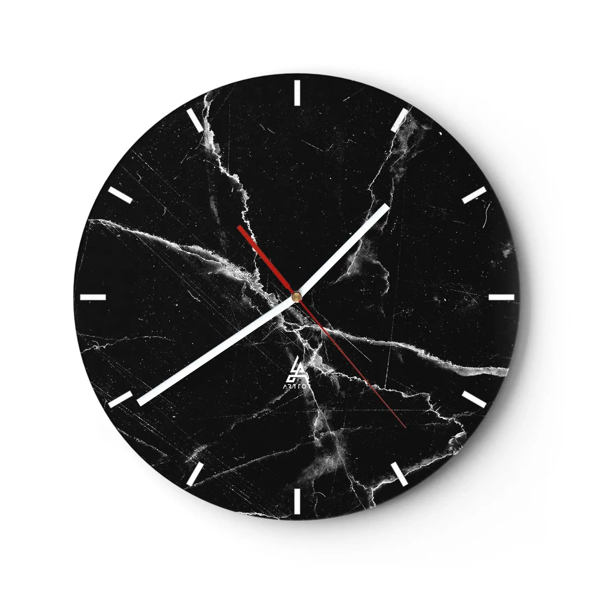 Reloj de pared - Reloj de vidrio - Superficie de mármol negro con vetas blancas. - 30x30cm - La vida secreta de la piedra - Decoración de pared moderna para salón, cocina y dormitorio ARTTOR