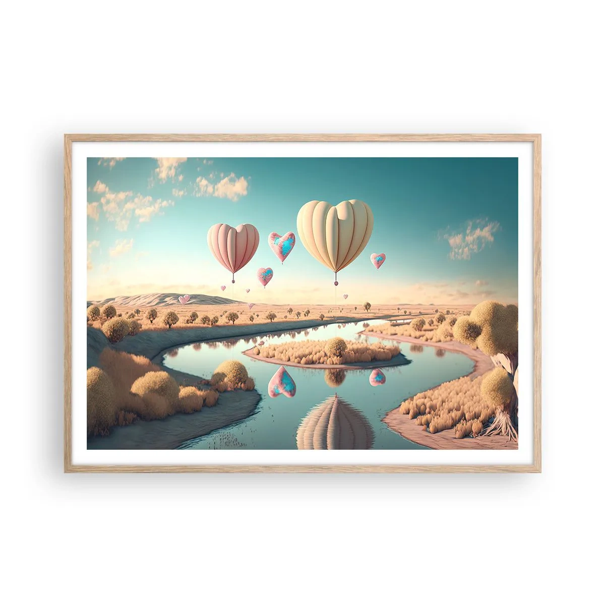 Póster en marco roble claro - El amor te hace volar - 100x70 cm