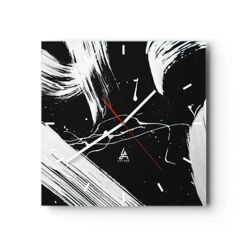 Reloj de pared - Reloj de vidrio - Trazos blancos abstractos sobre un fondo negro - 30x30cm - Rompiendo la oscuridad - Decoración de pared moderna para salón y dormitorio ARTTOR