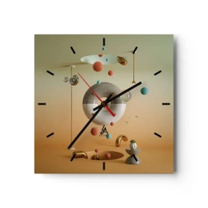 Reloj de pared - Reloj de vidrio - Figuras geométricas en colores pastel en una disposición surrealista. - 30x30cm - Todo puede suceder - Decoración de pared moderna para salón y dormitorio ARTTOR