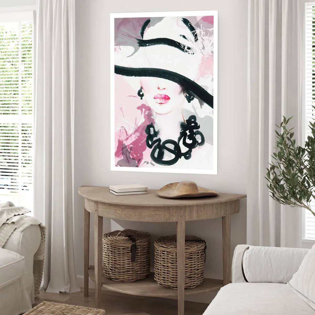 Póster - Retrato de una dama en negro y rosa - 40x50 cm