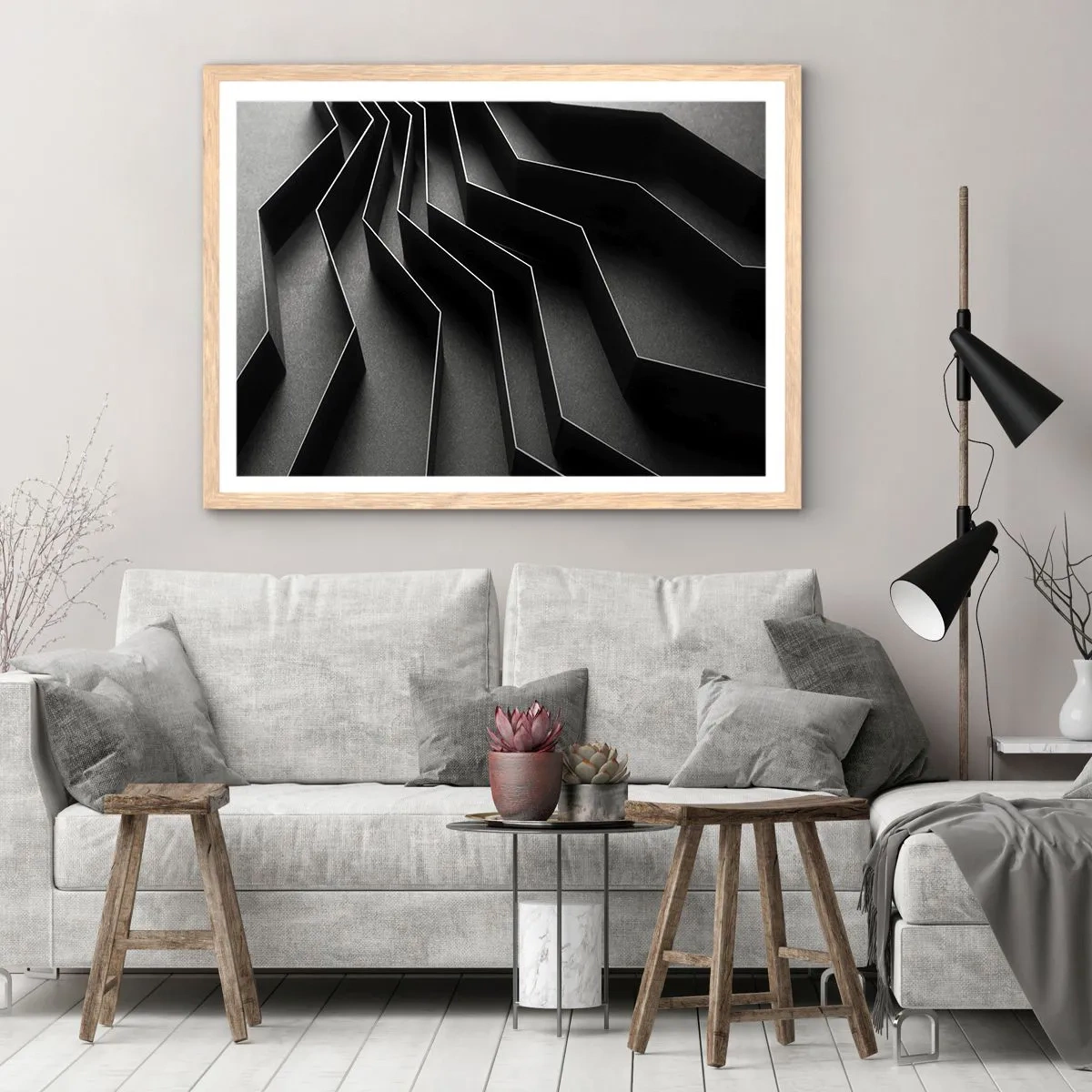 Póster en marco roble claro - Orden espacial - 100x70 cm