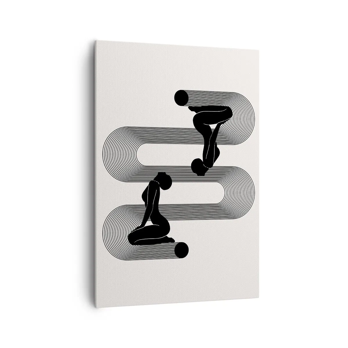 Cuadro sobre lienzo - Impresión de Imagen - Siluetas negras con líneas geométricas sobre un fondo claro - 70x100cm - Simetría sensual - Decoración de pared moderna para salón y dormitorio ARTTOR