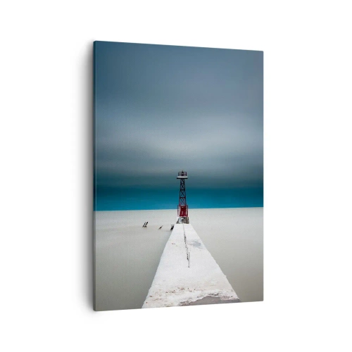 Cuadro sobre lienzo - Impresión de Imagen - Un faro al final de un muelle de hormigón en un paisaje desolado - 50x70cm - Encuentro con la inmensidad - Decoración de pared moderna para salón y dormitorio ARTTOR