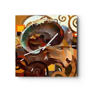 Reloj de pared - Reloj de vidrio - Un carnero simbólico en una composición abstracta. - 30x30cm - Magia - religiones - rituales - Decoración de pared moderna para salón y dormitorio ARTTOR