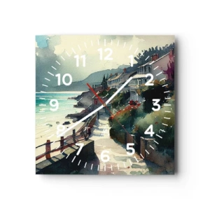 Reloj de pared - Reloj de vidrio - Ciudad mediterránea - 30x30 cm