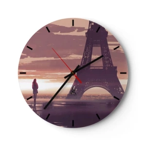 Reloj de pared - Reloj de vidrio - Silueta de una persona frente a la Torre Eiffel al atardecer - 30x30cm - Sólo ellas dos - Decoración de pared moderna para salón, cocina y dormitorio ARTTOR