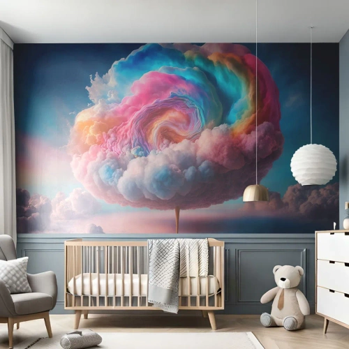 Fotomural Premium Canvas - El sueño de un parque de atracciones - Pastel, Nubes, Azucarado - 400x280 cm