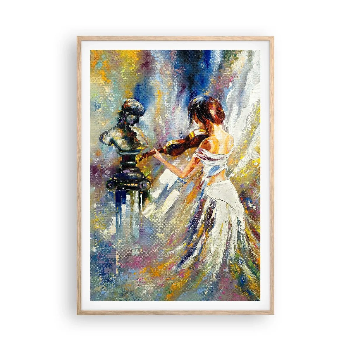 Póster en marco roble claro - Revivir con sentimiento - 70x100 cm