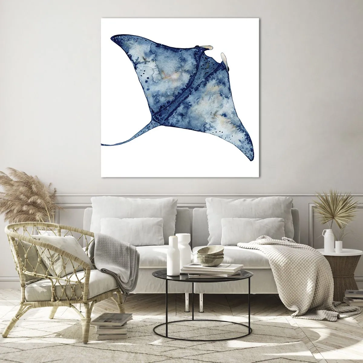 Cuadro sobre vidrio - Impresiones sobre Vidrio - La vida en azul - 70x70 cm