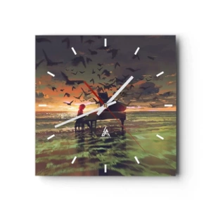 Reloj de pared - Reloj de vidrio - Concierto de piano y olas - 40x40 cm