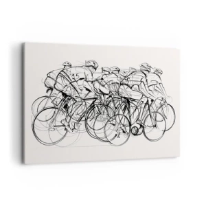 Cuadro sobre lienzo - Impresión de Imagen - Un grupo de ciclistas en movimiento en un estilo minimalista. - 100x70cm - Juntos como un equipo - Decoración de pared moderna para salón y dormitorio ARTTOR