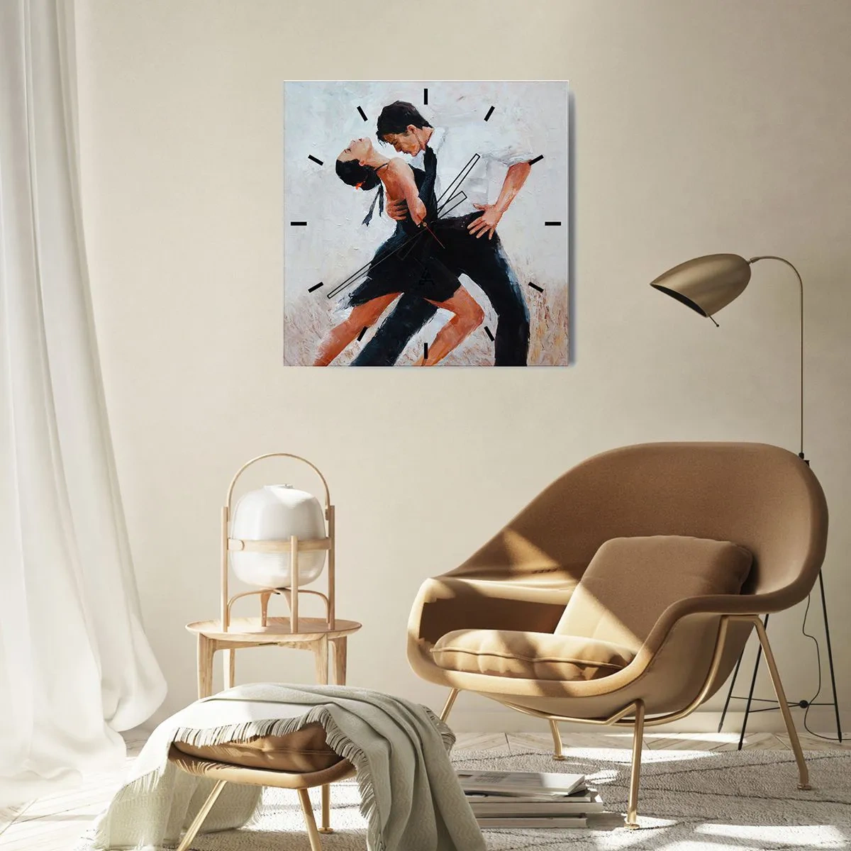 Reloj de pared - Reloj de vidrio - Una pareja bailando en una toma elegante y sensual. - 30x30cm - El tango de mis sueños - Decoración de pared moderna para salón y dormitorio ARTTOR