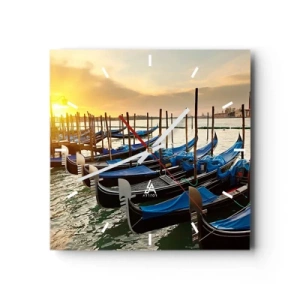 Reloj de pared - Reloj de vidrio - Góndolas en Venecia por la mañana a la luz del sol naciente. - 30x30cm - Antes de que llegue la tormenta - Decoración de pared moderna para salón y dormitorio ARTTOR