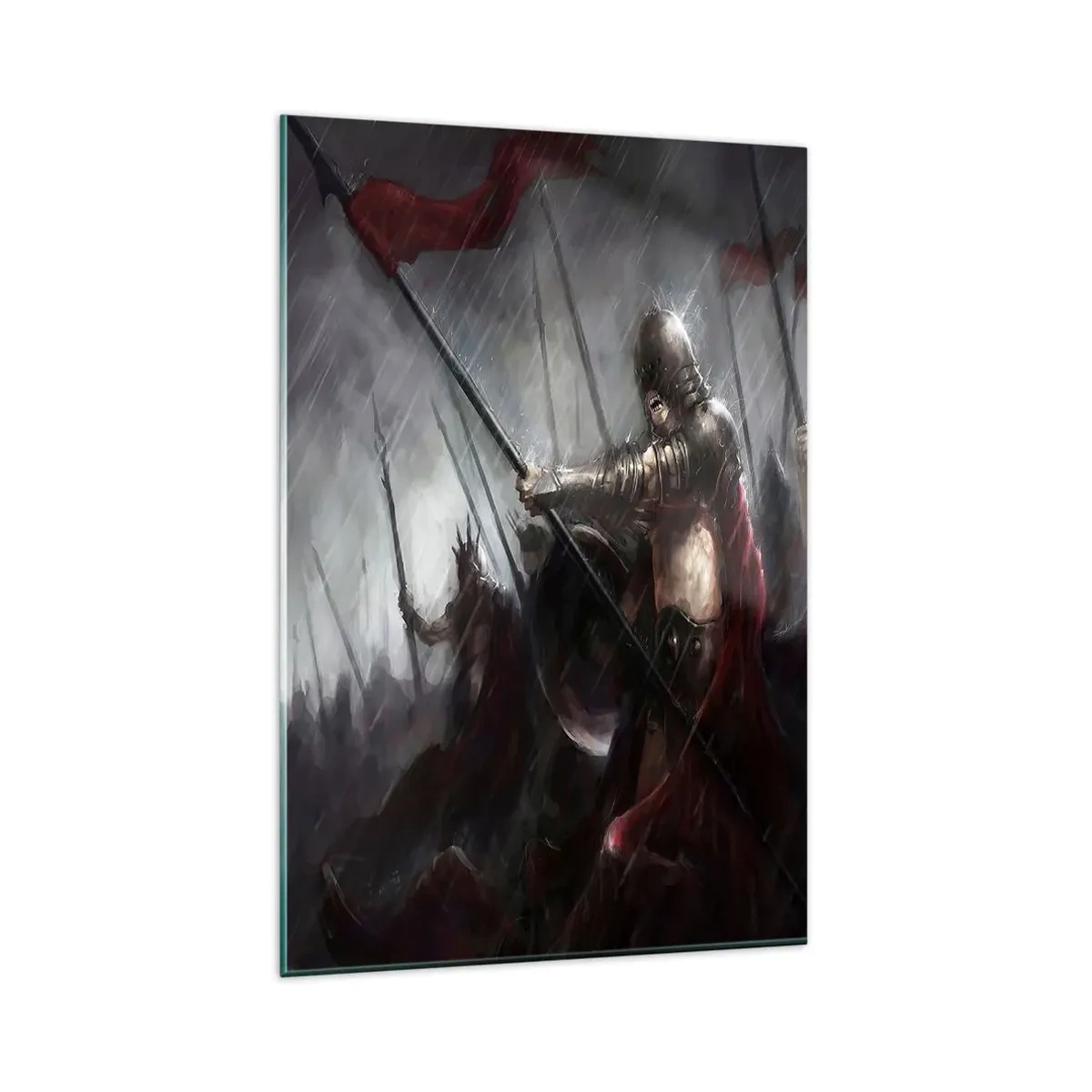 Cuadro sobre vidrio - Impresiones sobre Vidrio - Caballeros marchando al campo de batalla bajo la lluvia - 80x120cm - Unidos somos más fuertes - Decoración de pared moderna para salón y dormitorio ARTTOR
