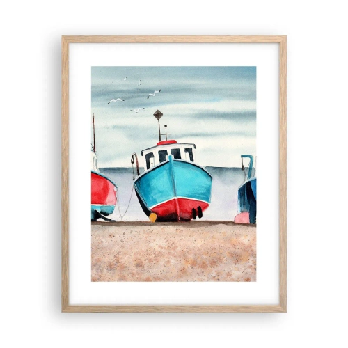 Póster en marco roble claro - Listos para la pesca - 40x50 cm