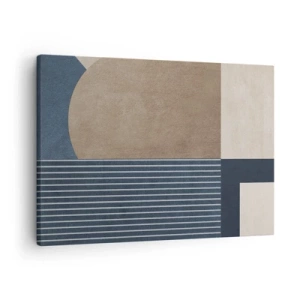 Cuadro sobre lienzo - Impresión de Imagen - Figuras geométricas en tonos beige y azul marino con líneas. - 70x50cm - Composición de sencillez y redondez - Decoración de pared moderna para salón y dormitorio ARTTOR