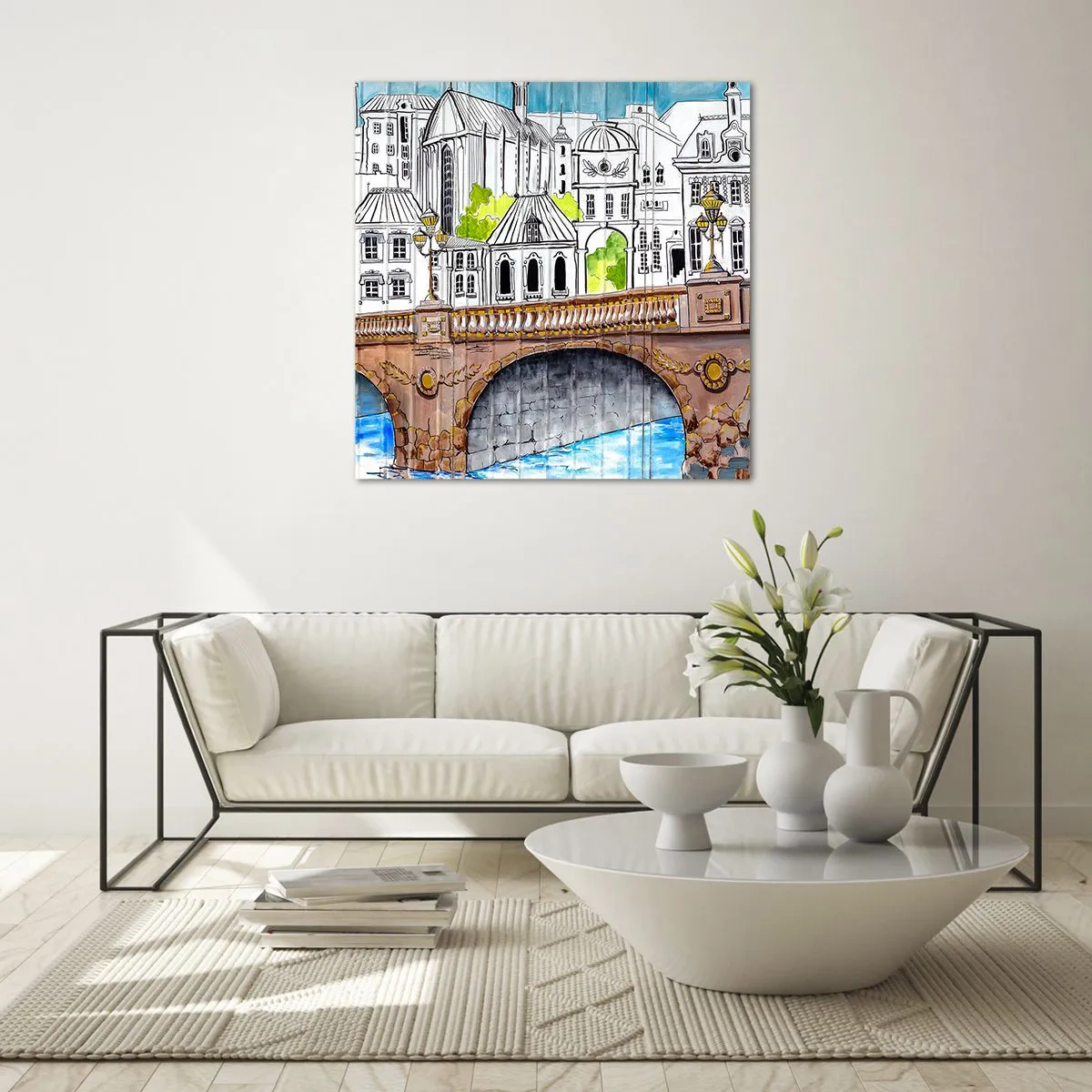 Cuadro sobre vidrio - Impresiones sobre Vidrio - Una ciudad de dibujo - 40x40 cm